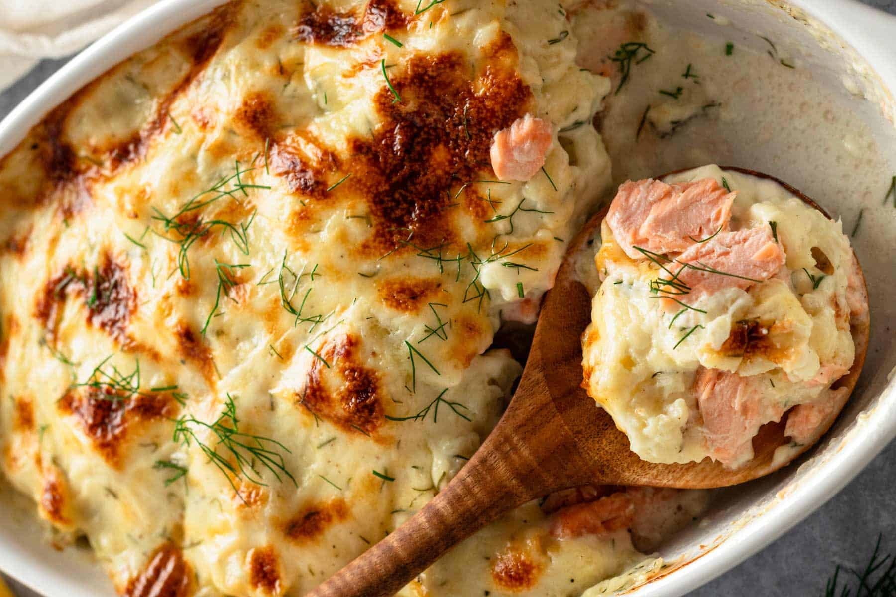 Baked Salmon and Cauliflower Casseroles
